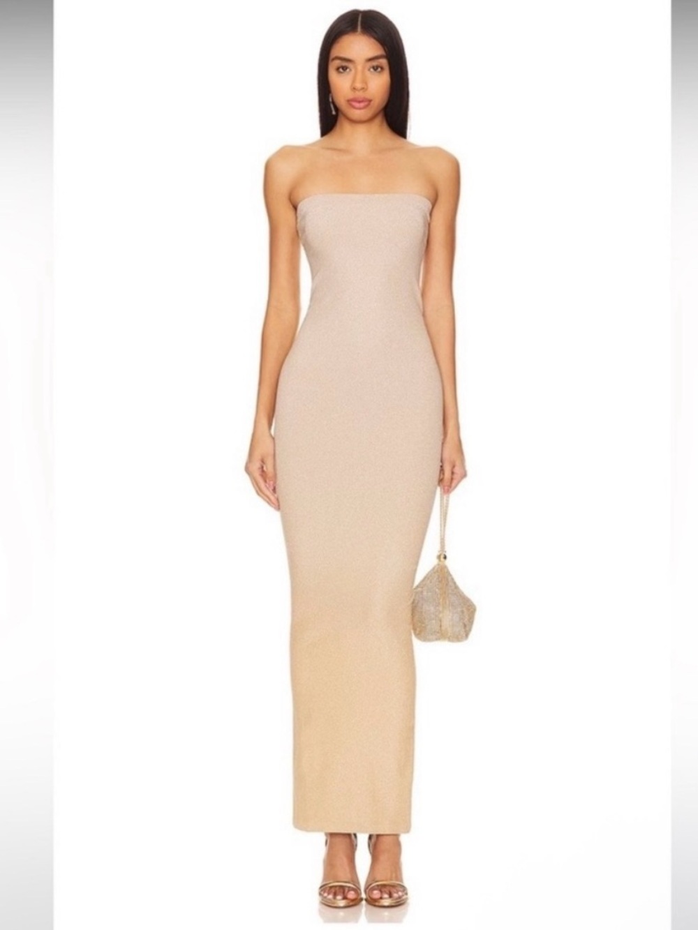 Wolford Dress, Size S Tube Maxi, Metallic Gold Ombre Shine, Stretch, NEW!